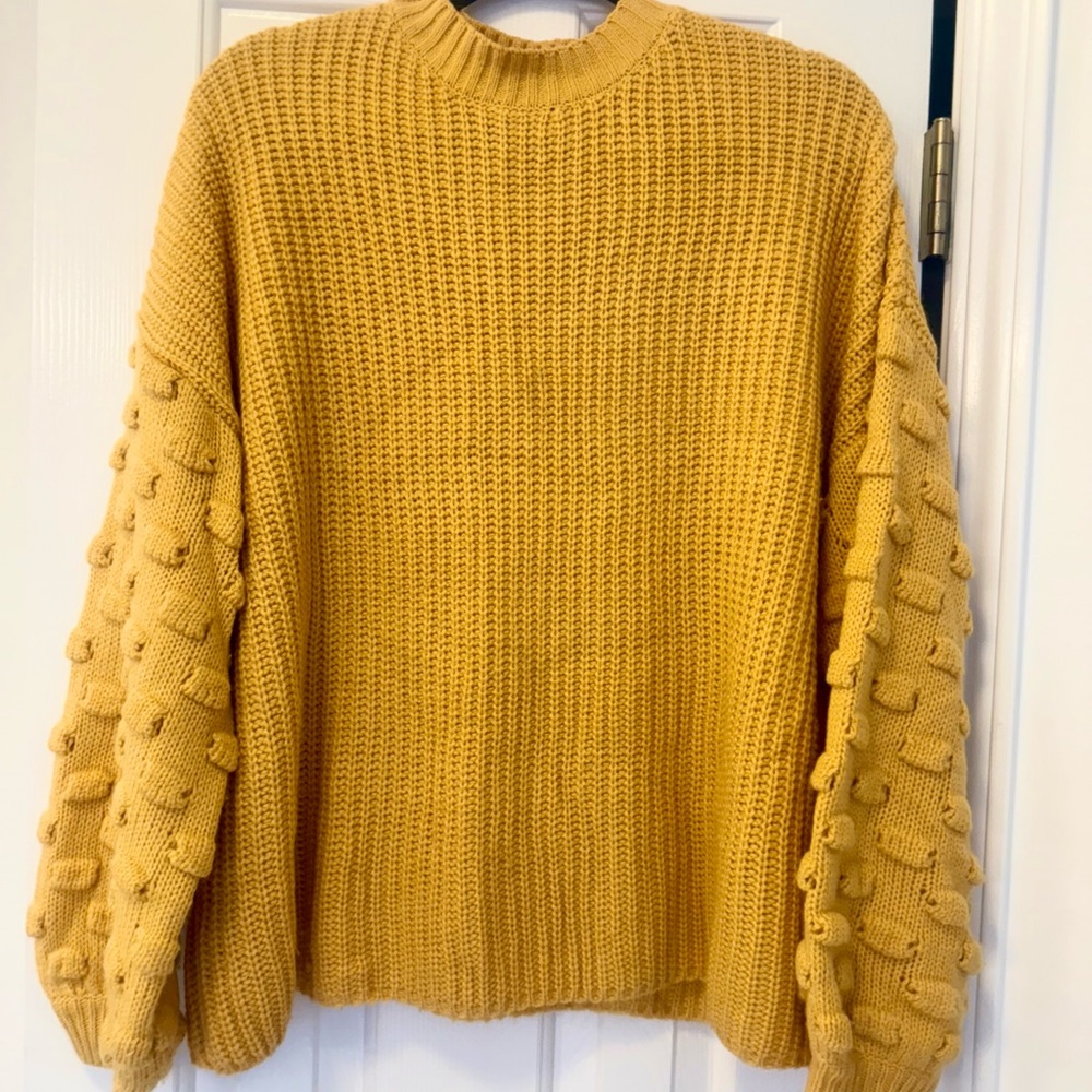 Cozy Mustard Yellow Sweater with Textured Sleeves